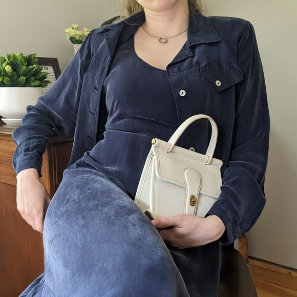 Vintage Navy Blue Silky Dress & Jacket Set - Picture 1 of 9